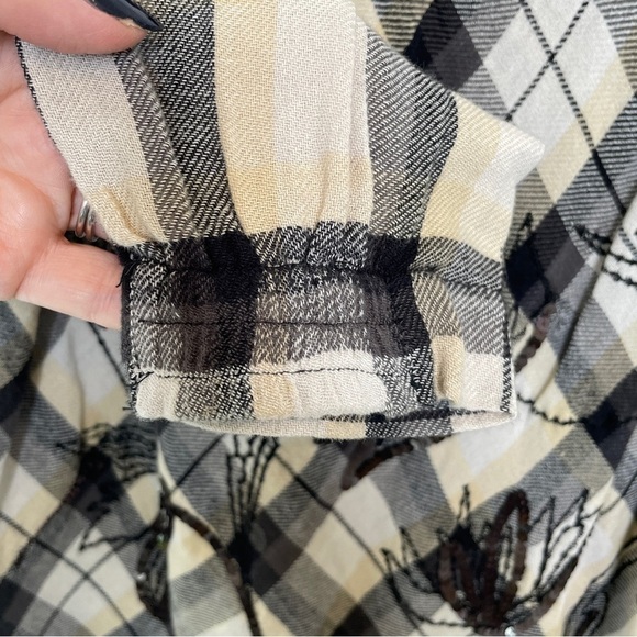 Soft Surroundings Tunic/Dress 100% Cotton Plaid Black/Grey Sequined 3/4 Sleeve S - Picture 11 of 16